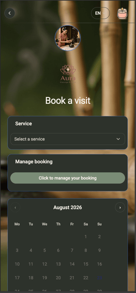 Aura Massage & Relax mobile booking site — book a visit