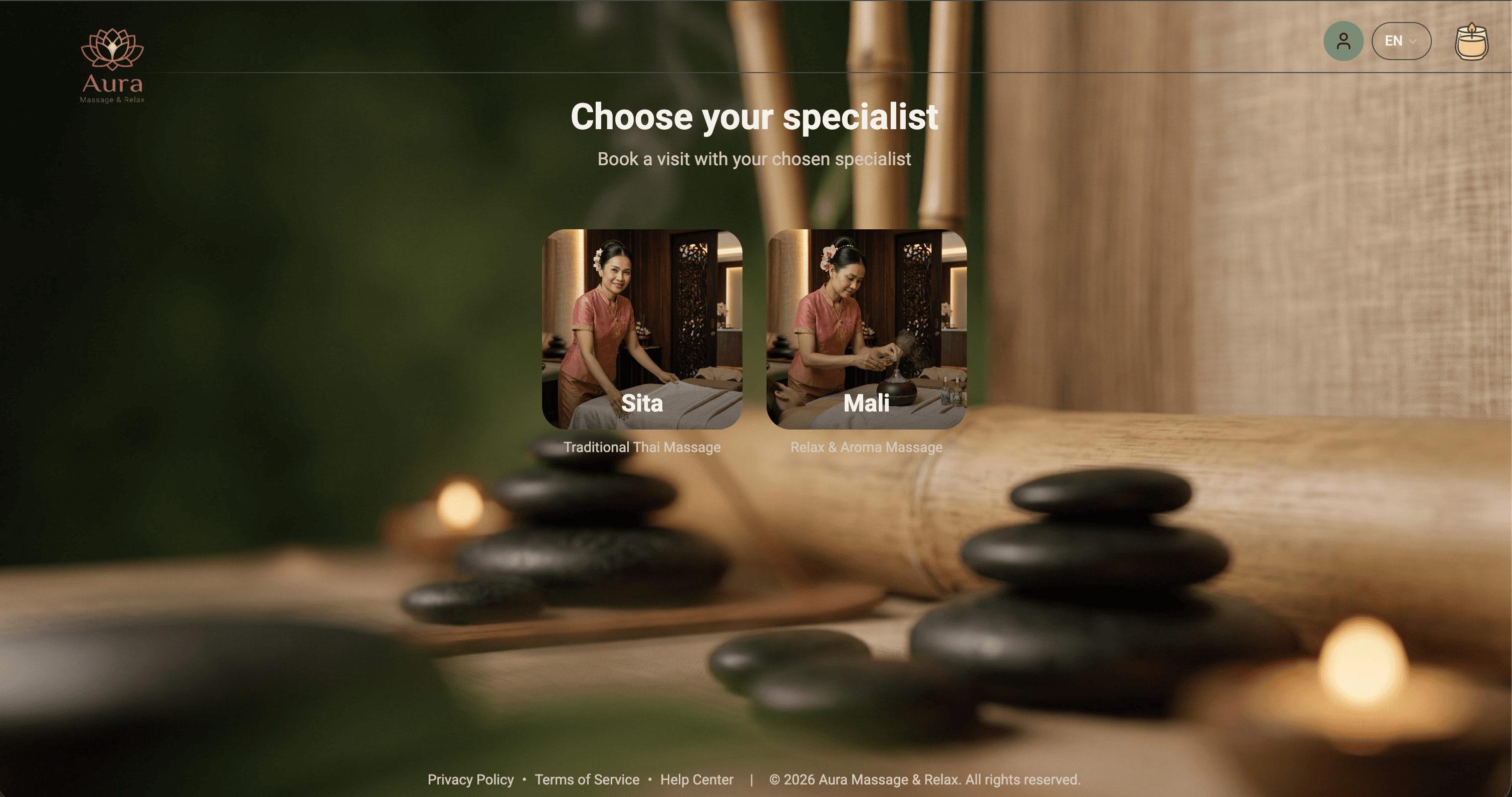 Ordiset demo — Aura Massage & Relax, specialist selection