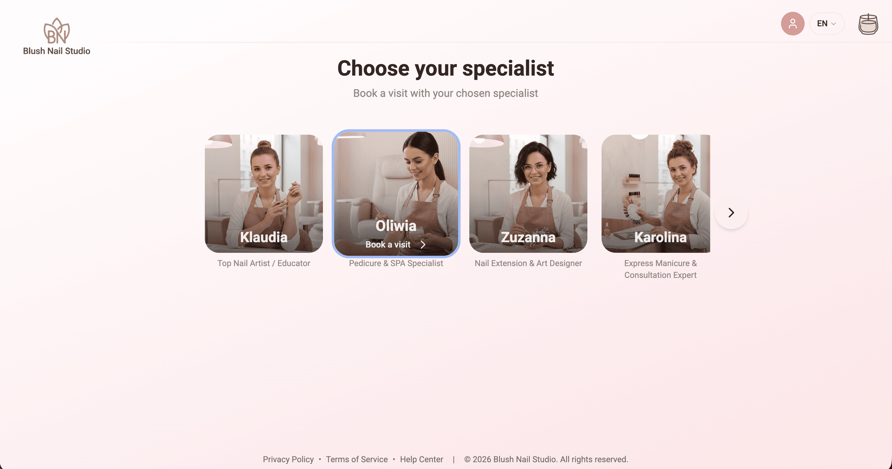 Ordiset demo — Blush Nail Studio, specialist selection